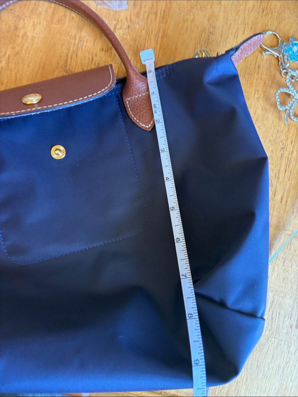 Longchamp Navy and Brown Small Le Pliage Top-Handle Tote - Picture 8 of 8